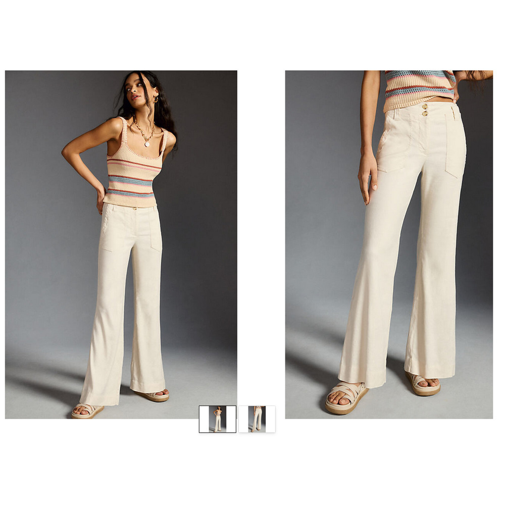 NWT Anthropologie Maeve The Naomi Linen Wide-Leg Flare Pants Sz 16 White #8C454